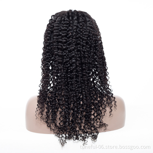 Tuneful wholesale brazilian remy hair 18018 13*4 frontal lace wig 100% virgin human hair kinky curl black color hot on sale
